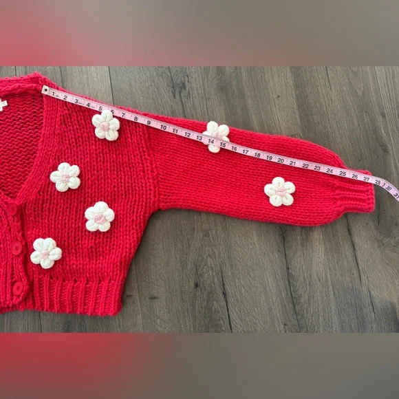 Luna Ivy Chunk Knit Red Floral Cardigan Sweater Size Medium - Picture 9 of 11